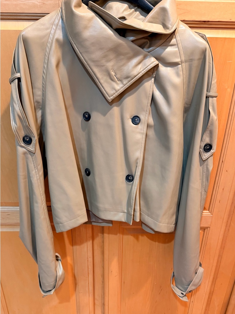 NWOT ASOS Beige Double-Breasted Faux Leather Cropped Trench Coat